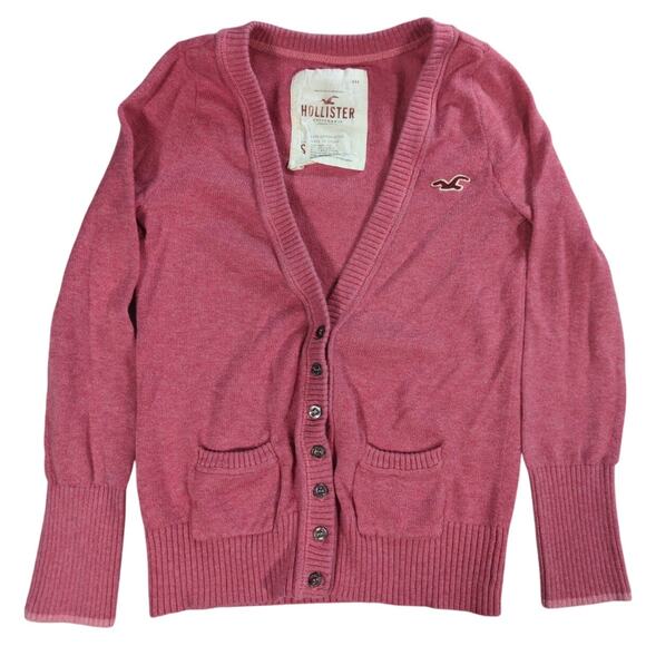 Hollister Womens Pink Button Front Cardigan Sweater Small 100% Cotton Logo - Picture 1 of 9